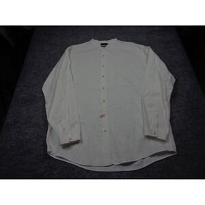 J Crew Oarsman Shirt Men M Tall  White Linen Blend  Band Collar Summer Button Up